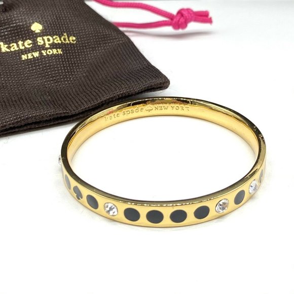 kate spade Jewelry - Kate Spade Bangle Bracelet Black Enamel Polka Dot Gold Tone